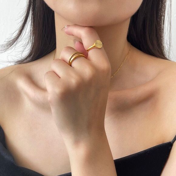 18K Gold Plated Soleil Sunburst Signet Ring - Picture 7 of 8